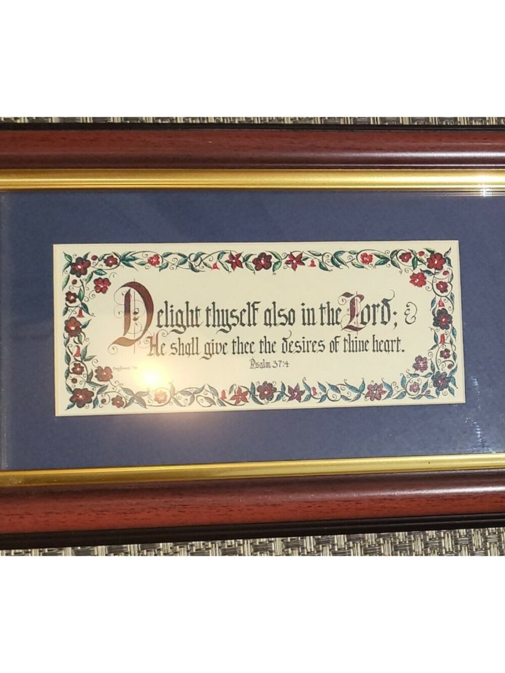 Delight Thyself Also In The Lord Psalms 37:4 Caligraphy Artwork Vintage 1998!